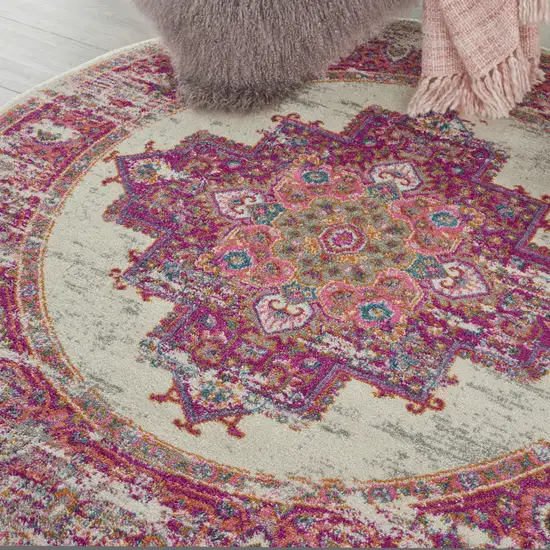 4' Fuchsia Round Power Loom Area Rug Photo 6