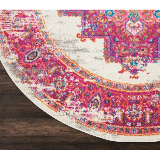 4' Fuchsia Round Power Loom Area Rug Photo 2