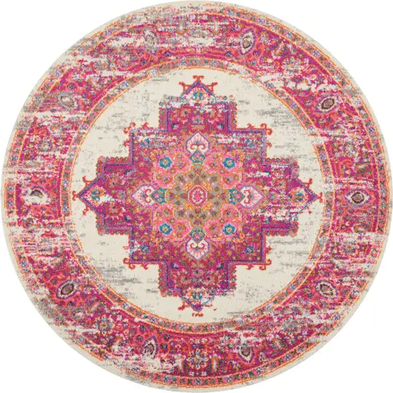 4' Fuchsia Round Power Loom Area Rug Photo 1