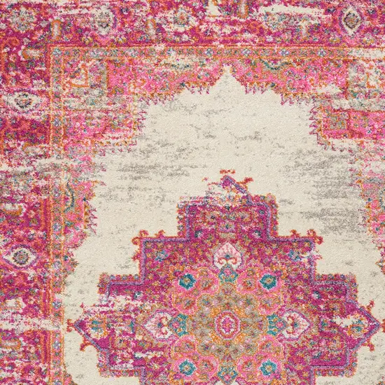 Ivory And Fuchsia Oriental Distressed Area Rug Photo 6