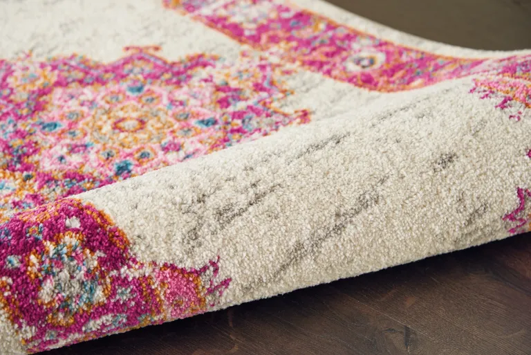 Ivory and Fuchsia Distressed Area Rug Photo 3