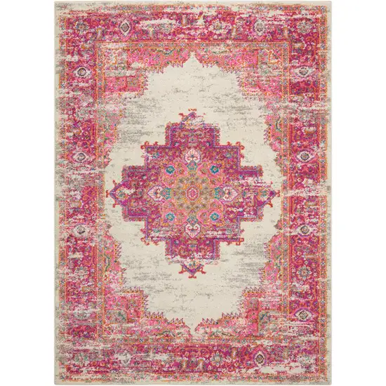 Ivory And Fuchsia Oriental Distressed Area Rug Photo 7