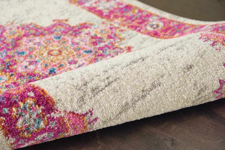 Ivory and Fuchsia Distressed Area Rug Photo 3