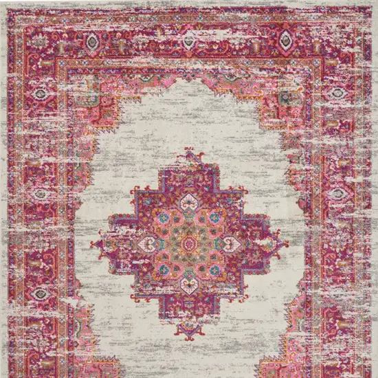 Ivory And Fuchsia Oriental Distressed Area Rug Photo 6