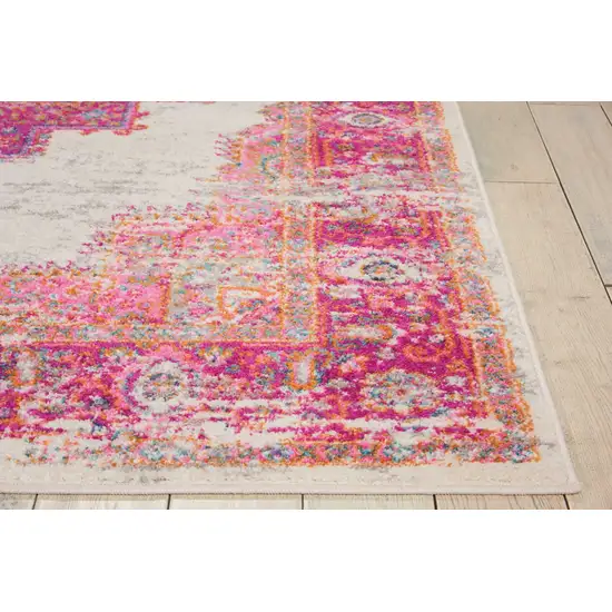 Ivory and Fuchsia Distressed Area Rug Photo 6