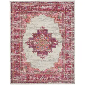 Photo of Ivory and Fuchsia Distressed Area Rug