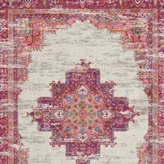 Ivory And Fuchsia Oriental Distressed Area Rug Photo 5