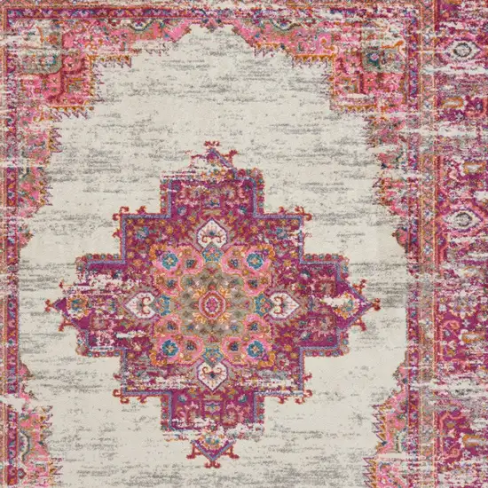 Ivory And Fuchsia Oriental Distressed Area Rug Photo 6