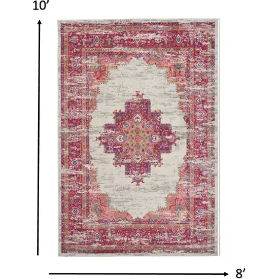 Ivory and Fuchsia Distressed Area Rug Photo 2