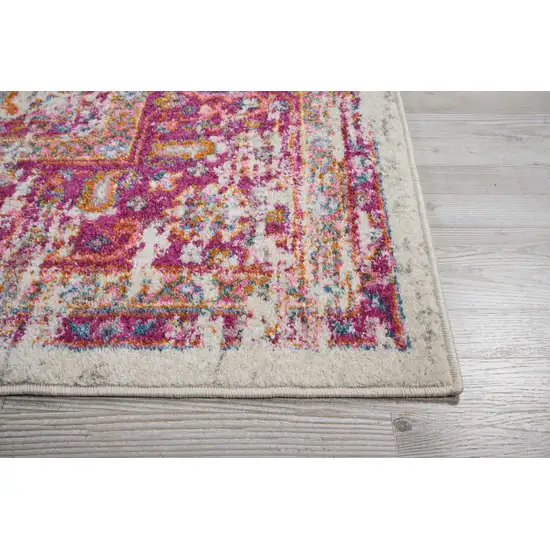 Ivory and Fuchsia Distressed Area Rug Photo 6