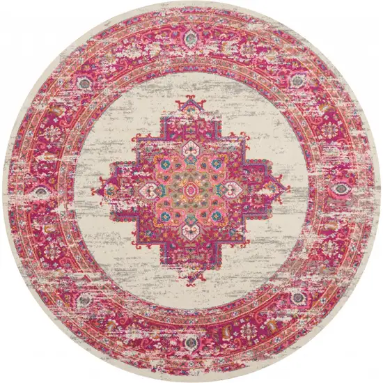 Ivory and Fuchsia Distressed Area Rug Photo 8