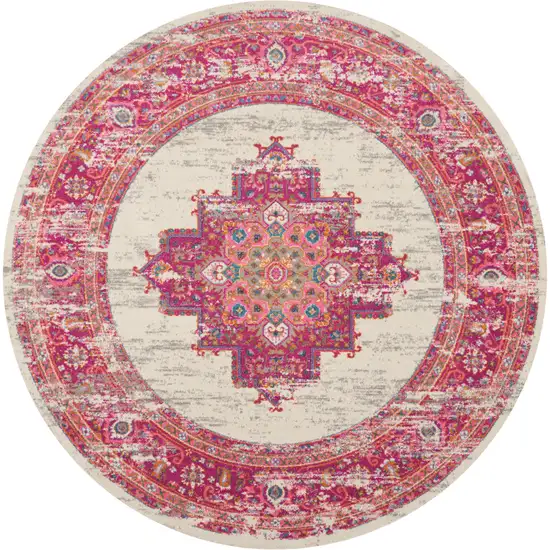 8' Fuchsia Round Power Loom Area Rug Photo 4