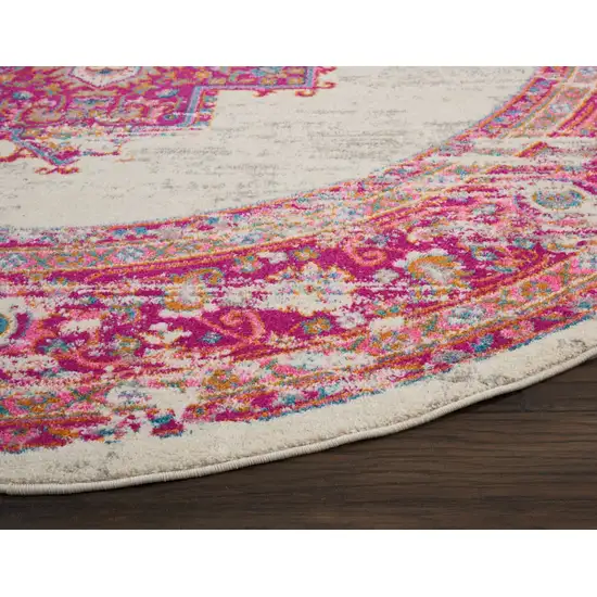 Ivory and Fuchsia Distressed Area Rug Photo 5