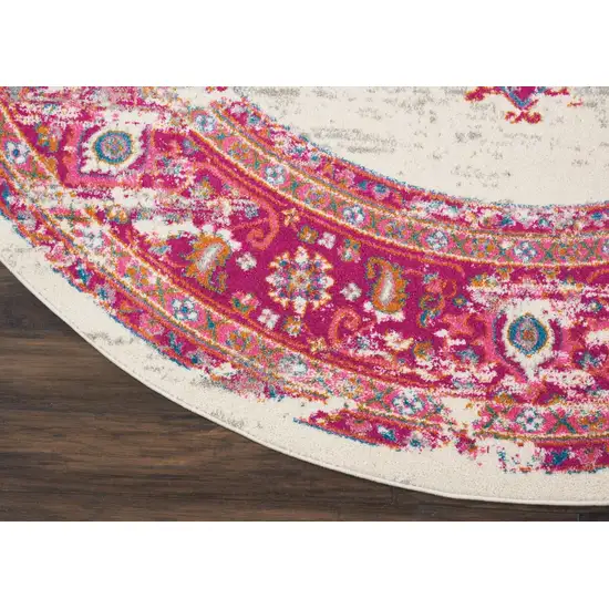 Ivory and Fuchsia Distressed Area Rug Photo 3