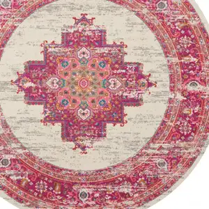 Photo of Ivory and Fuchsia Distressed Area Rug