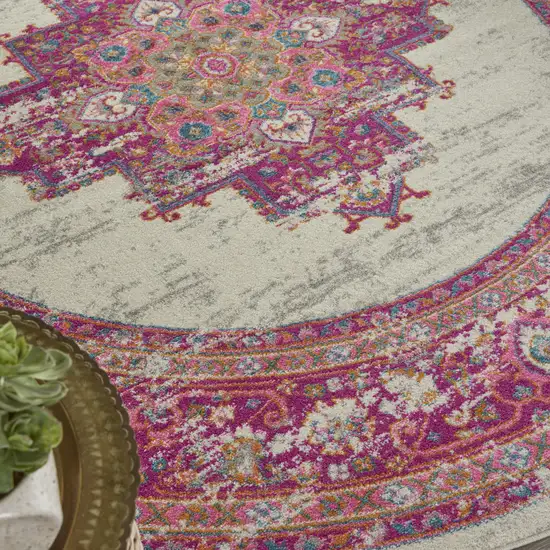 8' Fuchsia Round Power Loom Area Rug Photo 8