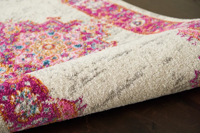 Ivory and Fuchsia Distressed Runner Rug Photo 3