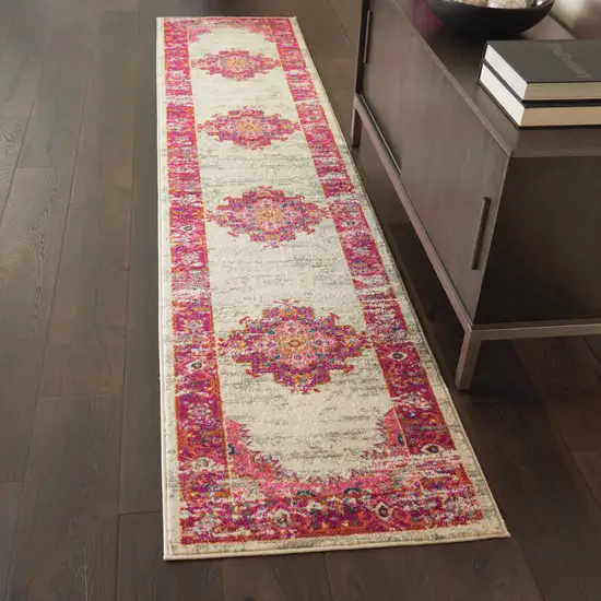 10' Fuchsia Power Loom Runner Rug Photo 5