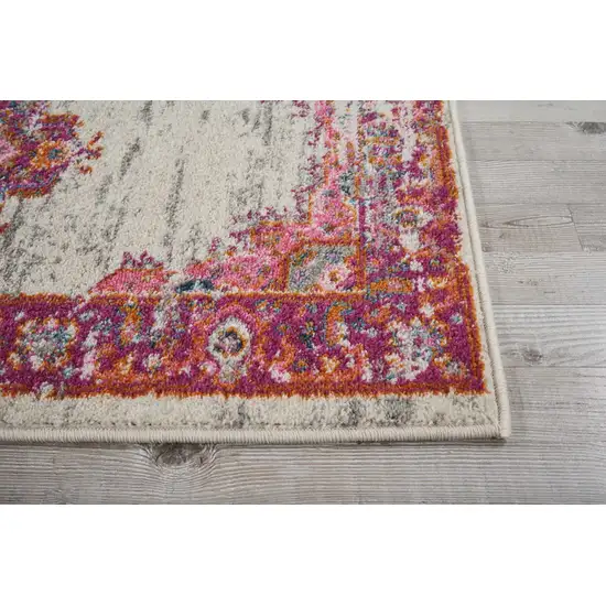 Ivory and Fuchsia Distressed Runner Rug Photo 4