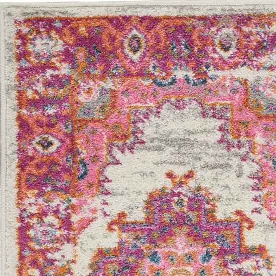 Ivory And Fuchsia Oriental Distressed Area Rug Photo 5