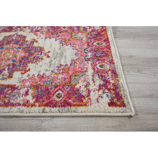 Ivory and Fuchsia Distressed Scatter Rug Photo 6