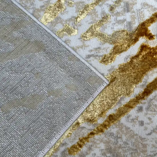 Ivory and Gold Abstract Area Rug Photo 6