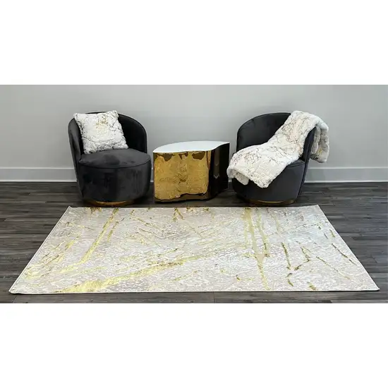 Ivory and Gold Abstract Area Rug Photo 8