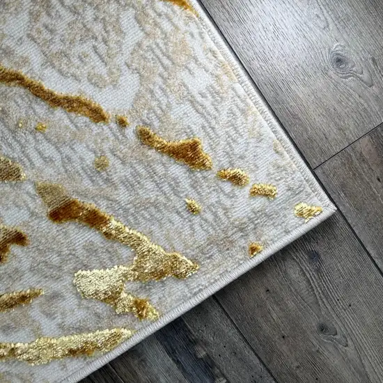 Ivory and Gold Abstract Area Rug Photo 8