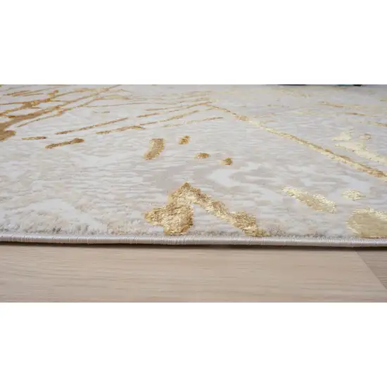 Ivory and Gold Abstract Area Rug Photo 5