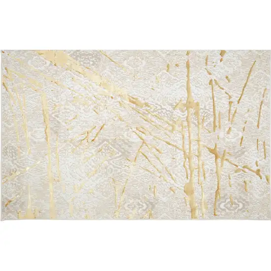 Ivory and Gold Abstract Area Rug Photo 6