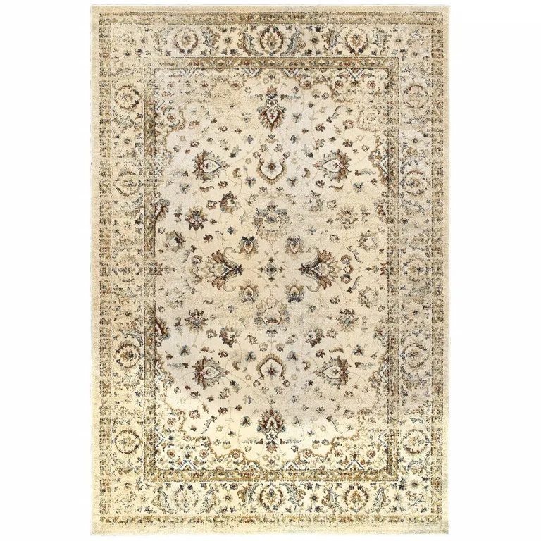 Ivory and Gold Distressed Indoor Area Rug Photo 1