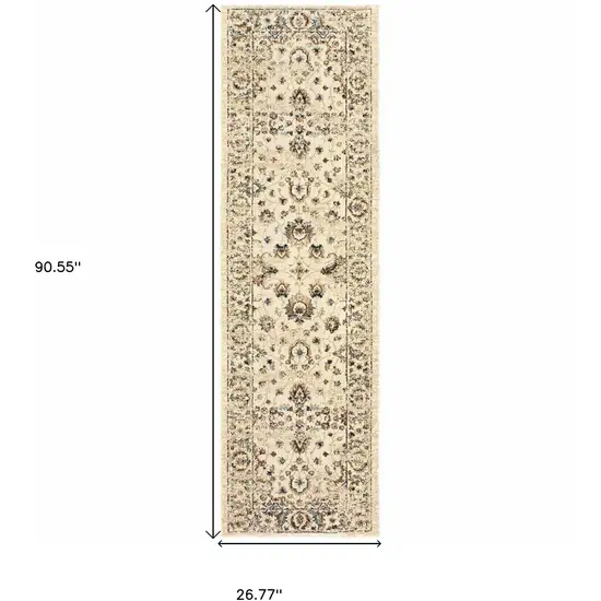 Ivory and Gold Distressed Indoor Runner Rug Photo 5