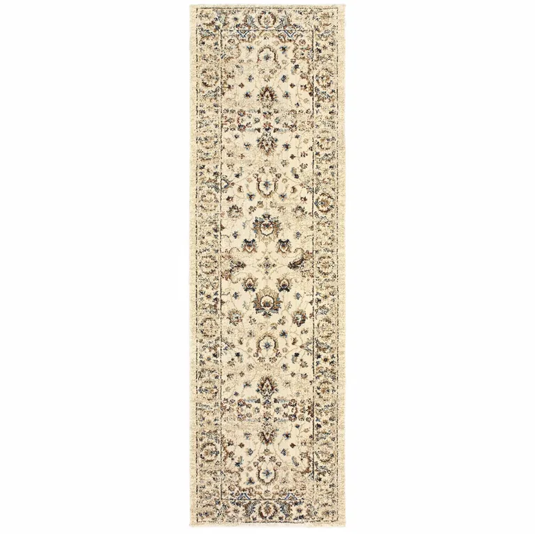 Ivory and Gold Distressed Indoor Runner Rug Photo 1