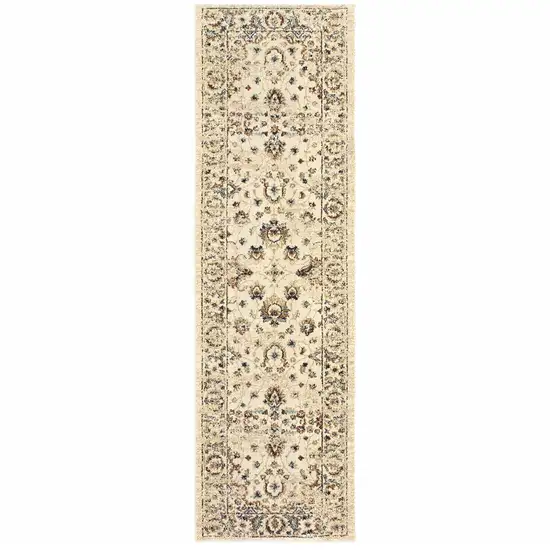 Ivory and Gold Distressed Indoor Runner Rug Photo 1