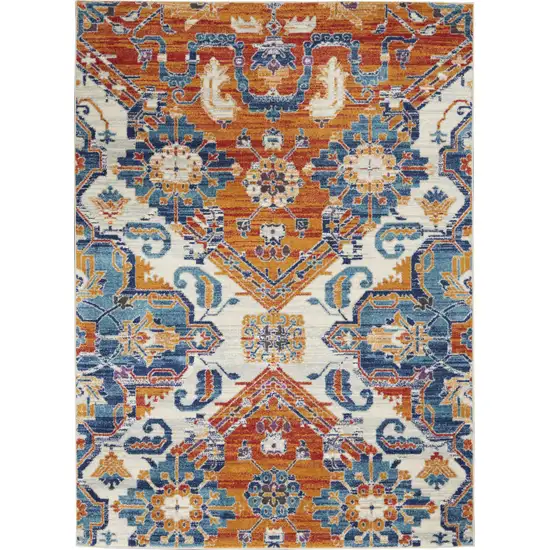 Orange And Ivory Floral Power Loom Area Rug Photo 1