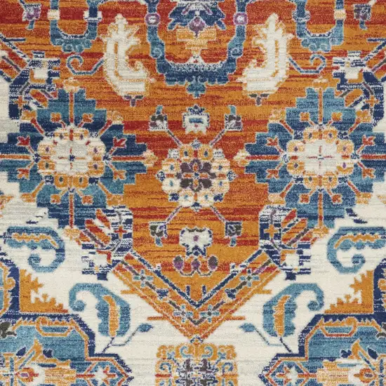 Blue And Orange Floral Area Rug Photo 6