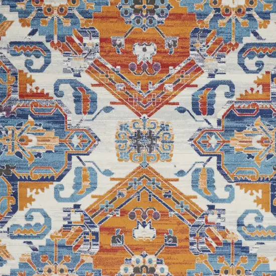 Blue And Orange Floral Area Rug Photo 6