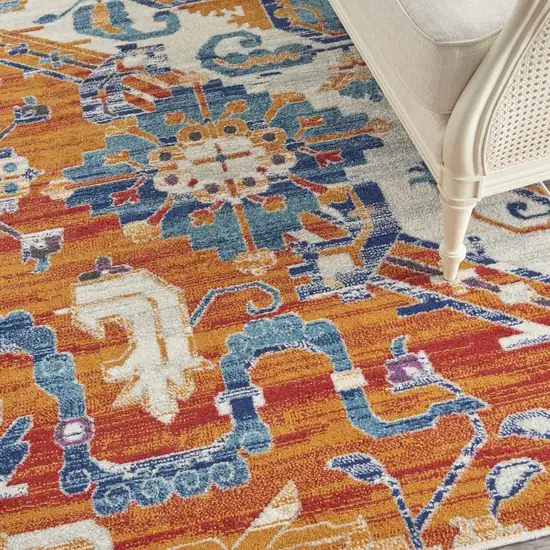 Blue And Orange Floral Area Rug Photo 8