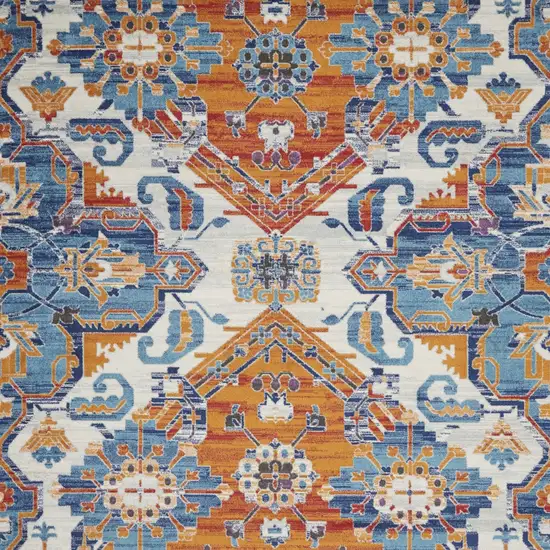 Blue And Orange Floral Area Rug Photo 7