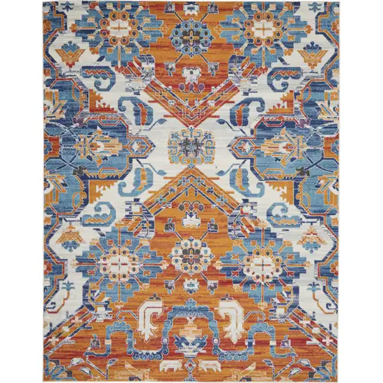 Orange And Ivory Floral Power Loom Area Rug Photo 2