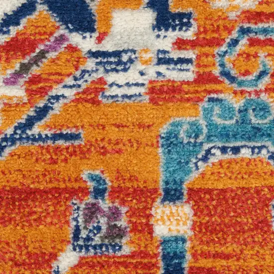 Blue And Orange Floral Area Rug Photo 3