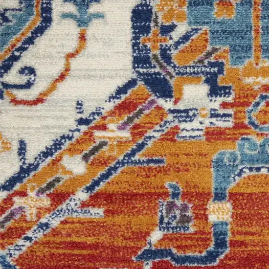 8' Blue And Orange Floral Runner Rug Photo 6