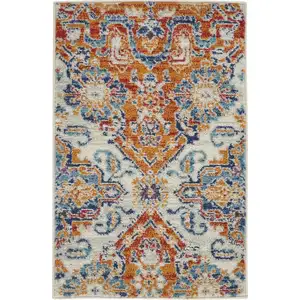 Photo of Ivory and Gold Floral Motif Scatter Rug