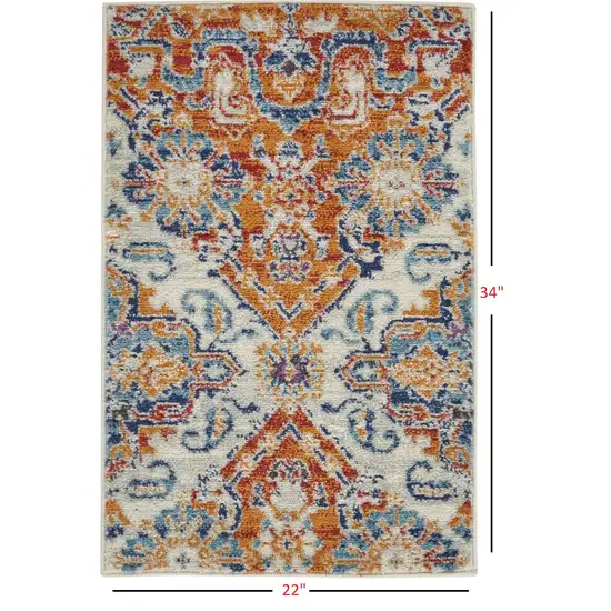 Ivory and Gold Floral Motif Scatter Rug Photo 3