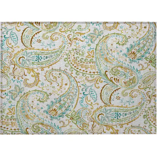 Ivory and Gold Paisley Washable Non Skid Indoor Outdoor Area Rug Photo 5