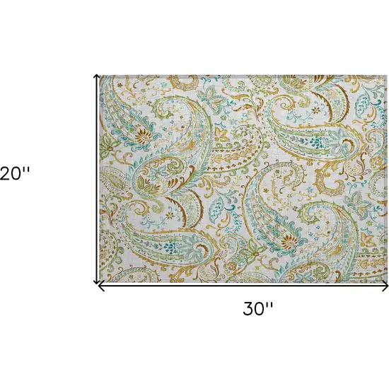 Ivory and Gold Paisley Washable Non Skid Indoor Outdoor Area Rug Photo 3