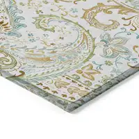 Photo of Ivory and Gold Paisley Washable Non Skid Indoor Outdoor Area Rug