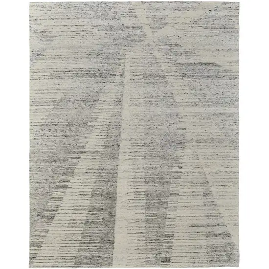 Ivory and Gray Abstract Hand Knotted Worn Faded Area Rug Photo 1