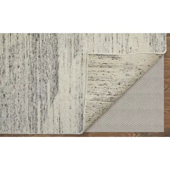 Ivory and Gray Abstract Hand Knotted Worn Faded Area Rug Photo 5