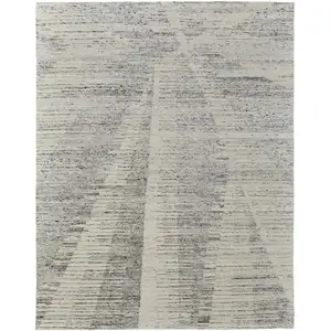 Photo of Ivory and Gray Abstract Hand Knotted Worn Faded Area Rug